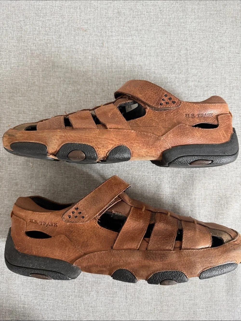 H.S. Trask Prize Brown Leather Fisherman Sandals - Classic Woven Slip-On